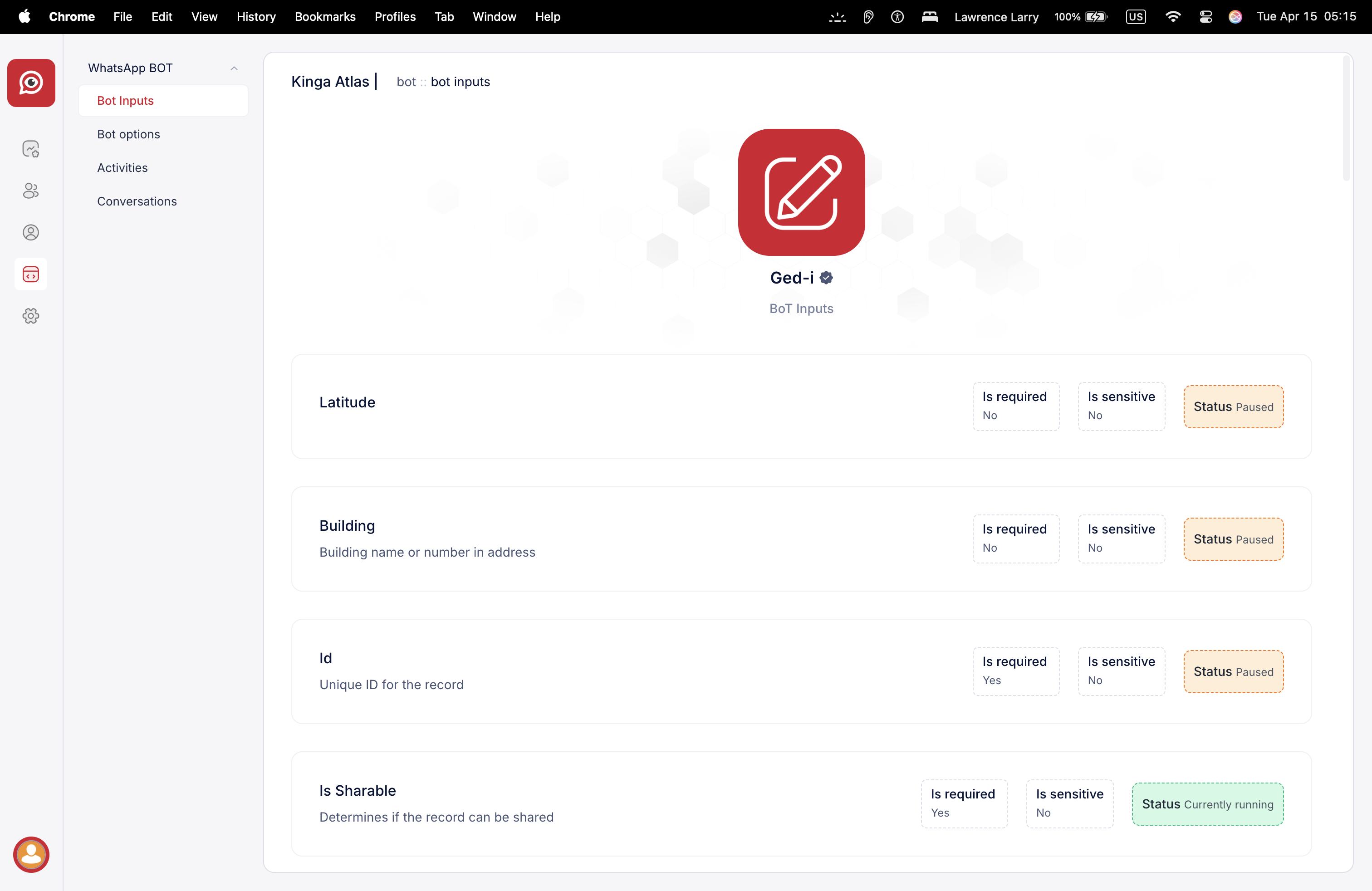 Bot Input Settings